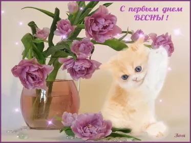 Открытки первый день весны Открытка гиф,мерцающая с первым днём весны,первый день весны