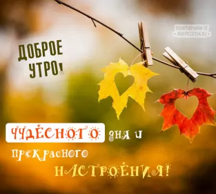 Доброе  осеннее утро Открытки доброго осеннего утра,пожелания доброго утра осени,листья на прищепке