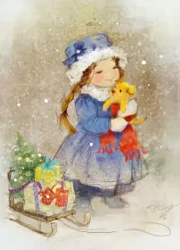 Открытки Merry Christmas Открытка картинка merry christmas,с рождеством,девочка с щенком.