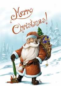 Открытка картинка merry christmas,с рождеством ,санта с рюкзаком. Открытка картинка открытки картинки на рождество,Merry Christmas с рождеством на английском языке,красивая рождественская открытка картинка merry christmas скачать